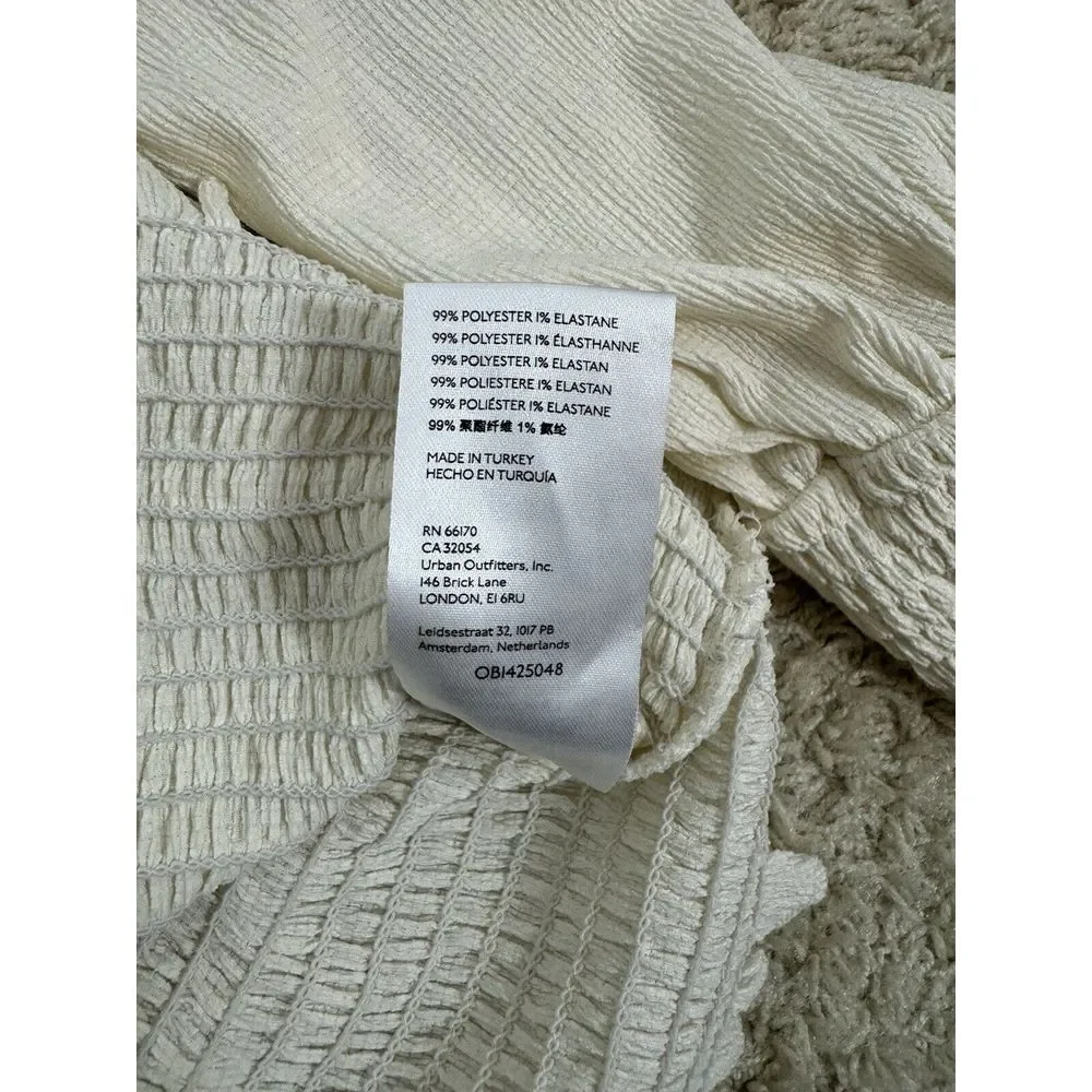 Anthropologie Smocked Puff Sleeve Ivory Cream Top Blouse Size S‎ Boho Bodycon